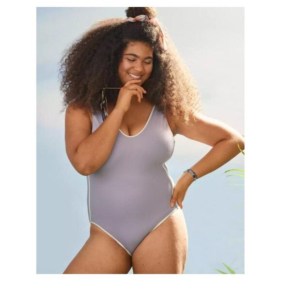 Aerie Offline Real Me Scoop One Piece Swimsuit Sporty Athletic Low Open Back - L - Picture 9 of 11